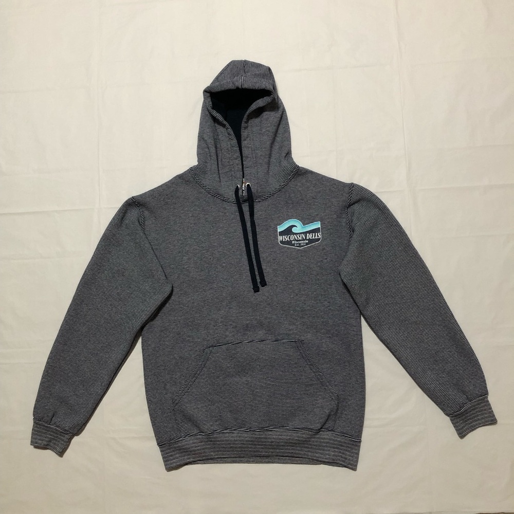 Fruit of the Loom Unisex Long Sleeve Dark Blue Striped Hoodie Sweatshirt S